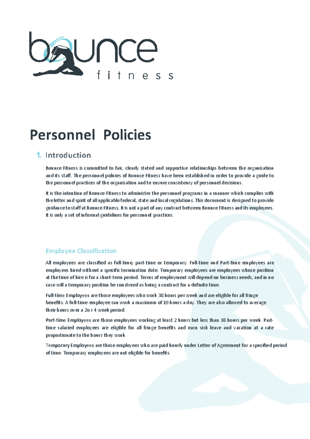 Personnel Policies at Bounce Fitness: Employee Guidelines and Practices ...