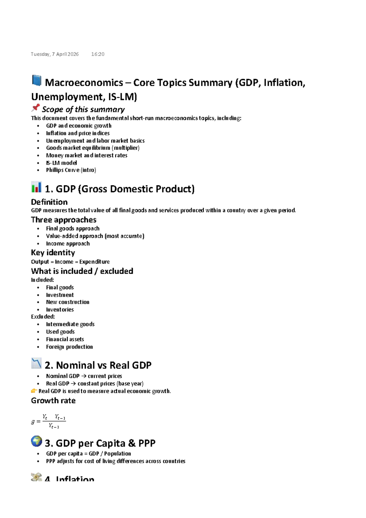 📘 Macroeconomics Core Topics Summary (GDP, Inflation, Unemployment ...