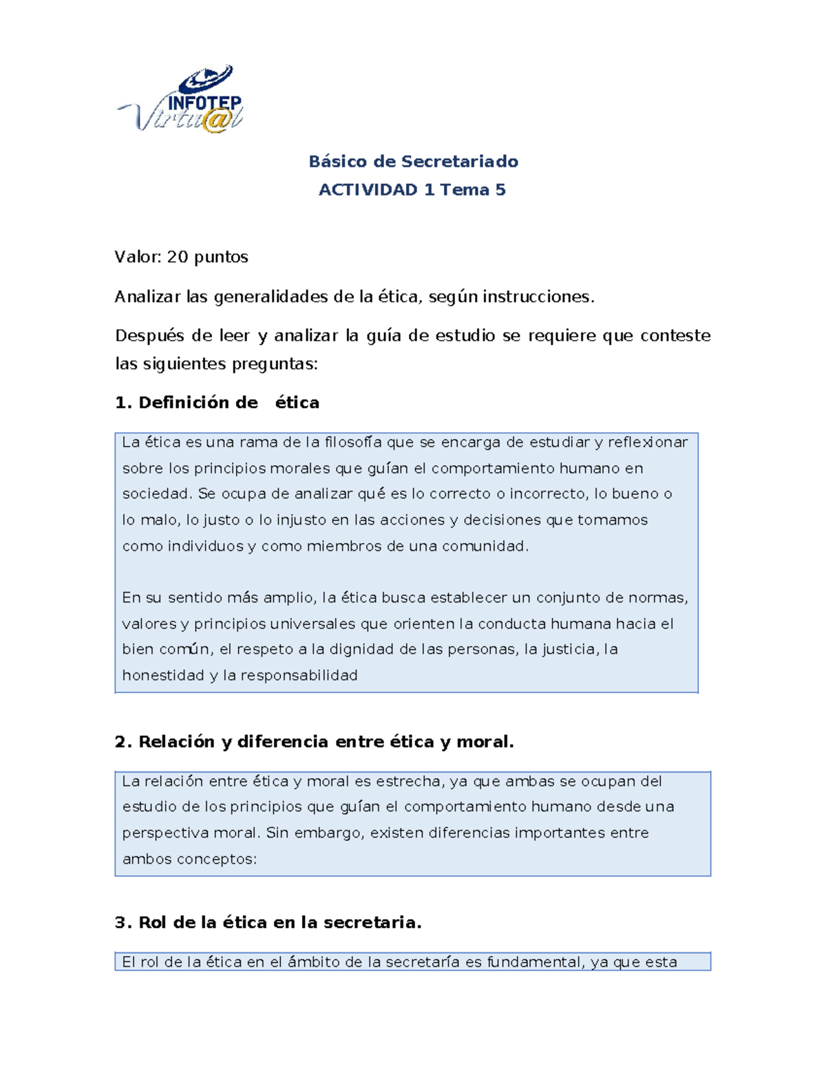 Actividad 1 Mod 5: Ética en Secretariado - Análisis y Reflexiones - Studocu