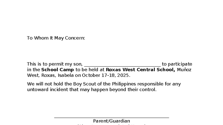 BSP Parent Consent for School Camp Participation - Studocu