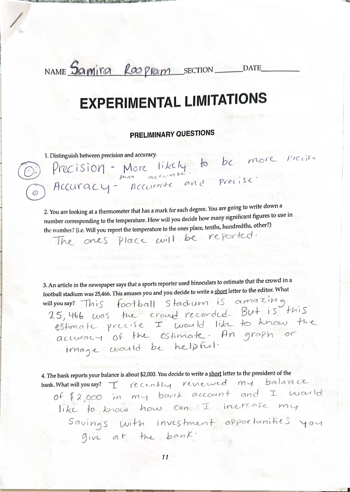 Experimental Limitations SR: Precision, Accuracy, and Significant ...