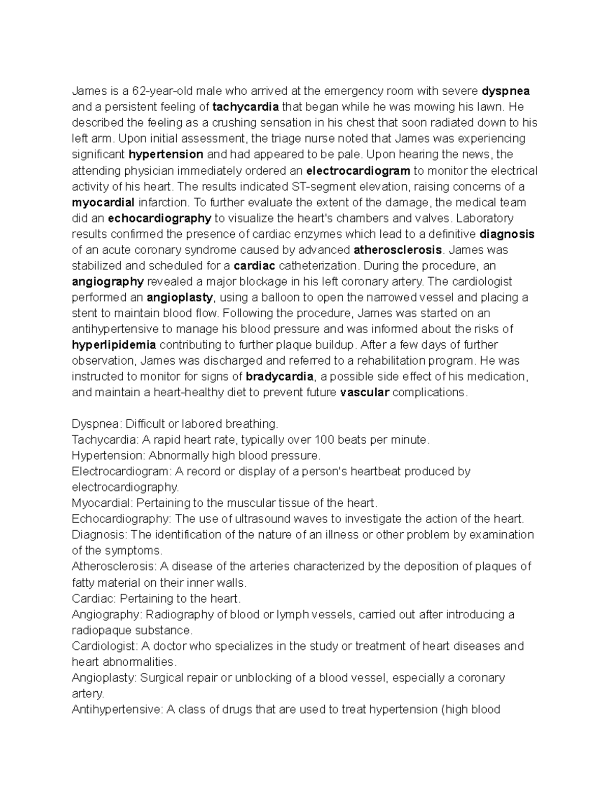 Medical Scenario: Acute Coronary Syndrome Case Study (MED 101) - Studocu
