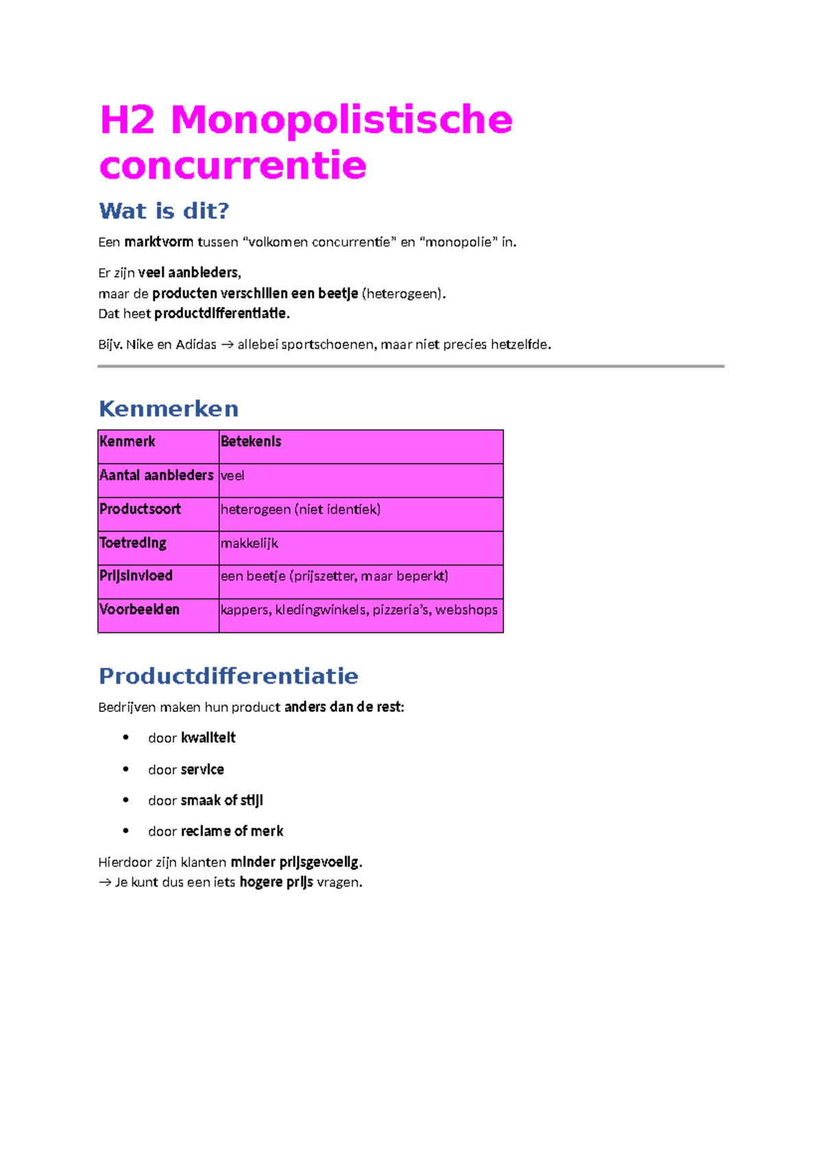 Samenvatting H2-H3: Monopolistische Concurrentie en Oligopolie ...