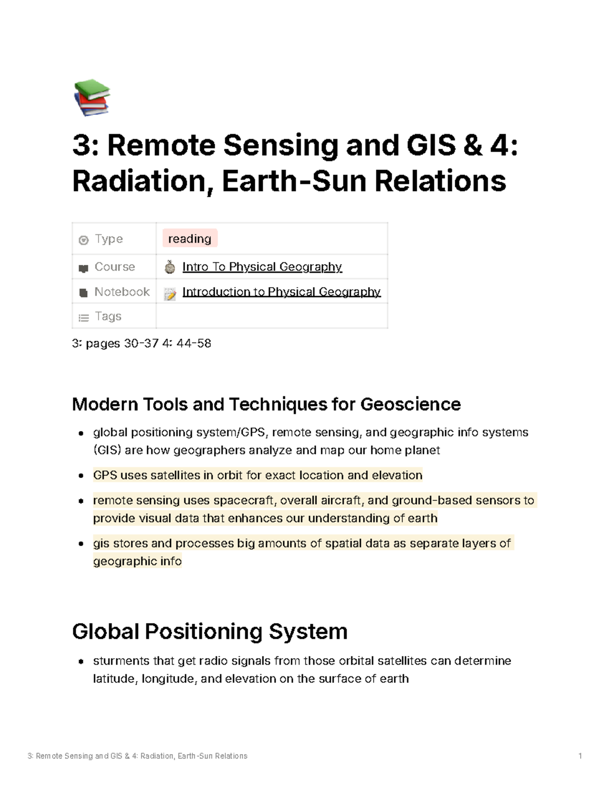 Remote Sensing and GIS (3) & Radiation Earth-Sun Relations (4) Study ...