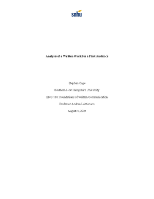 ENG 130 Module Two Reading Response - Selected text you will use for ...