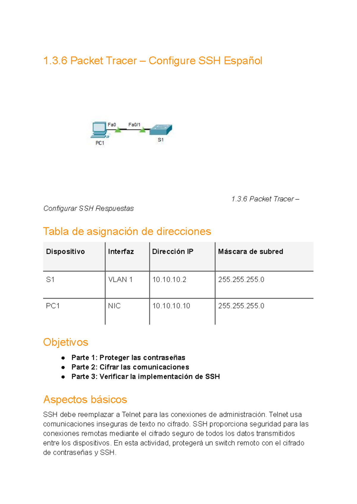 1.3.6 Packet Tracer - Configurar SSH y Seguridad de Contraseñas - Studocu