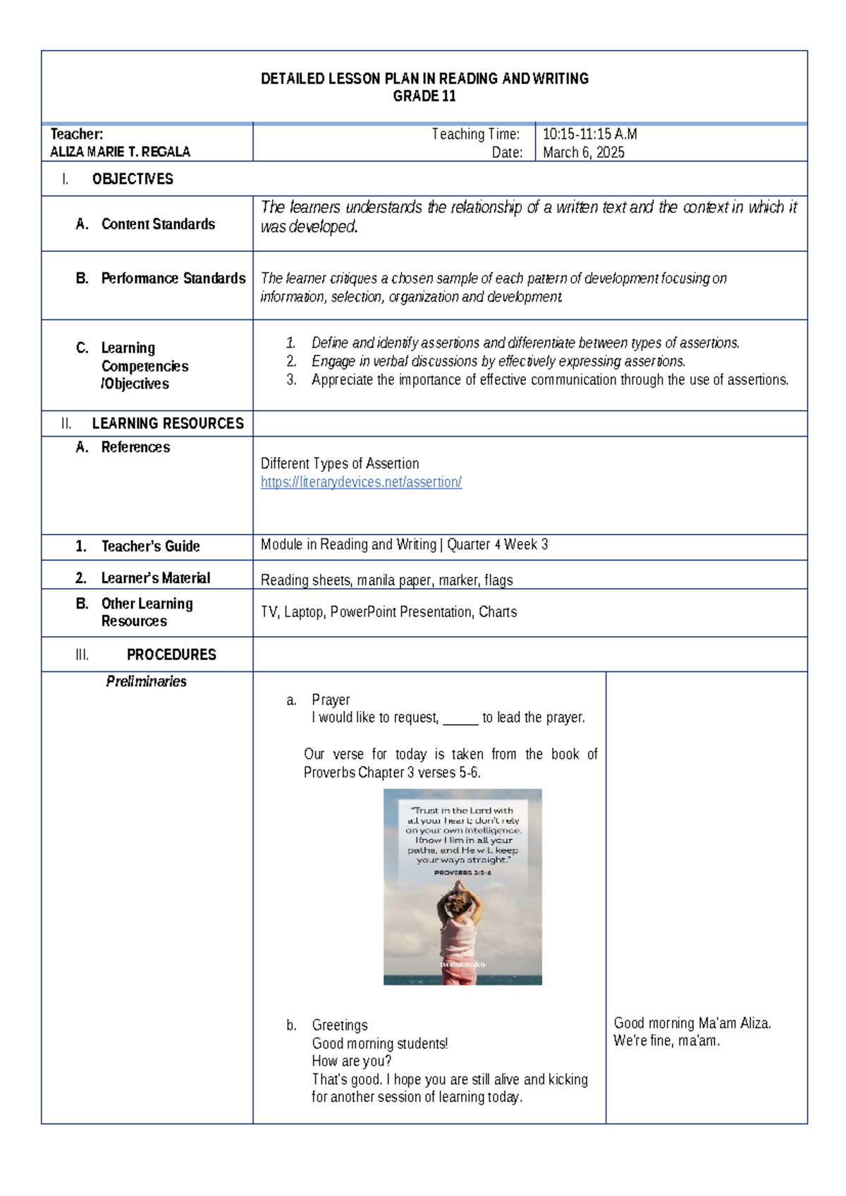 DLP: Detailed Lesson Plan on Reading & Writing for Grade 11 - Studocu