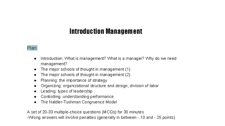 Management L2S2: Introduction to Key Concepts and Theories - Studocu