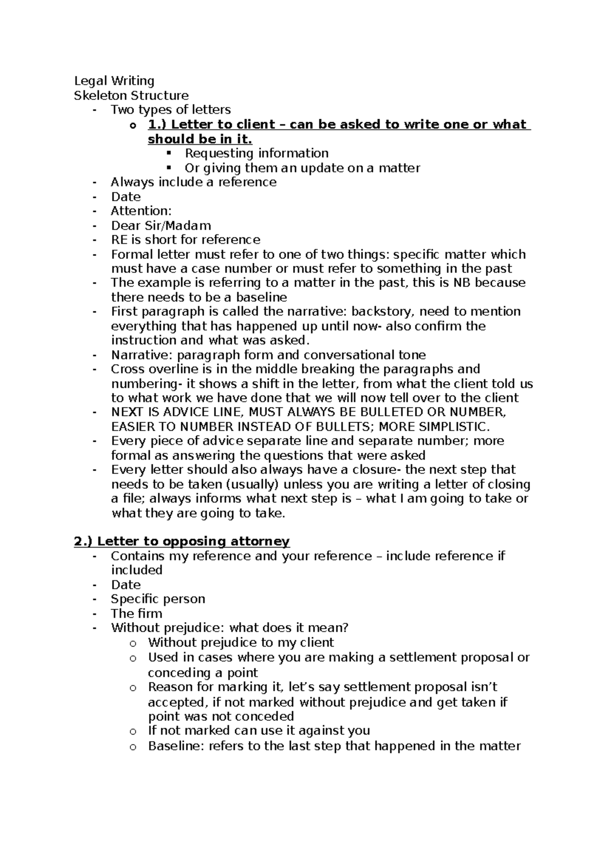 LPP Notes Unit 2: Legal Writing Skeleton Structure for Letters - Studocu