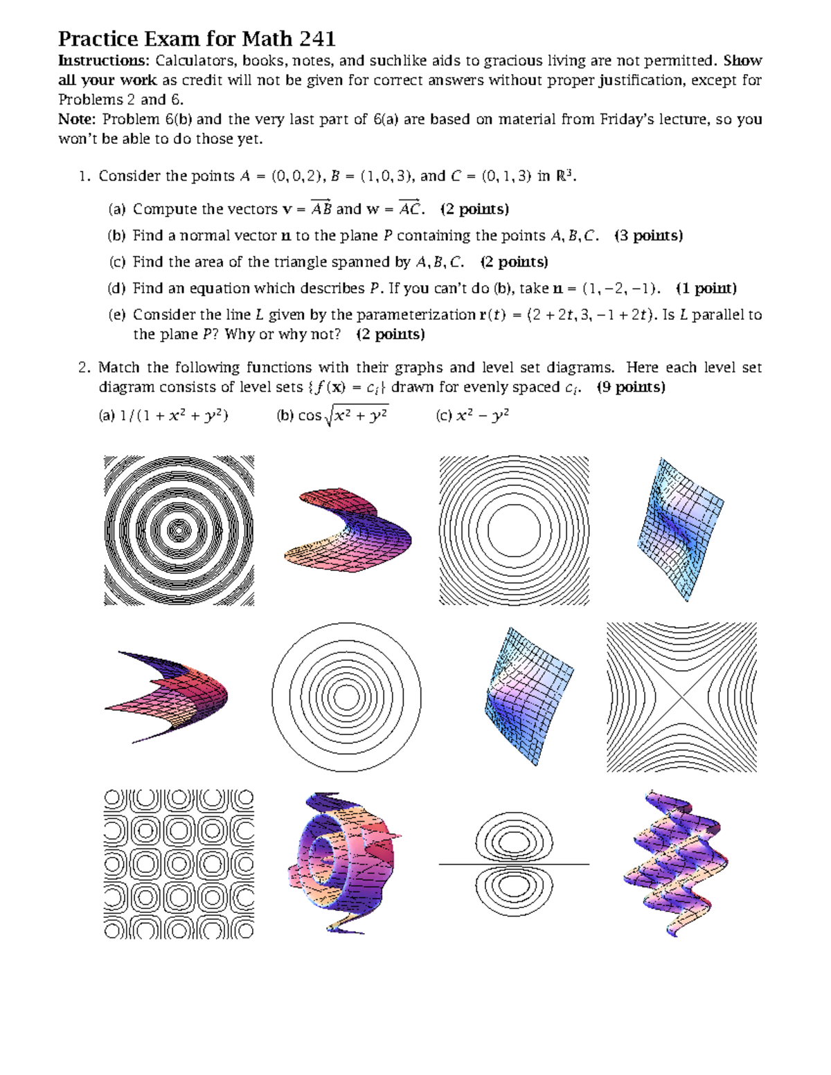 Exam 1 practice 1 - Practice Exam for Math 241 Instructions ...