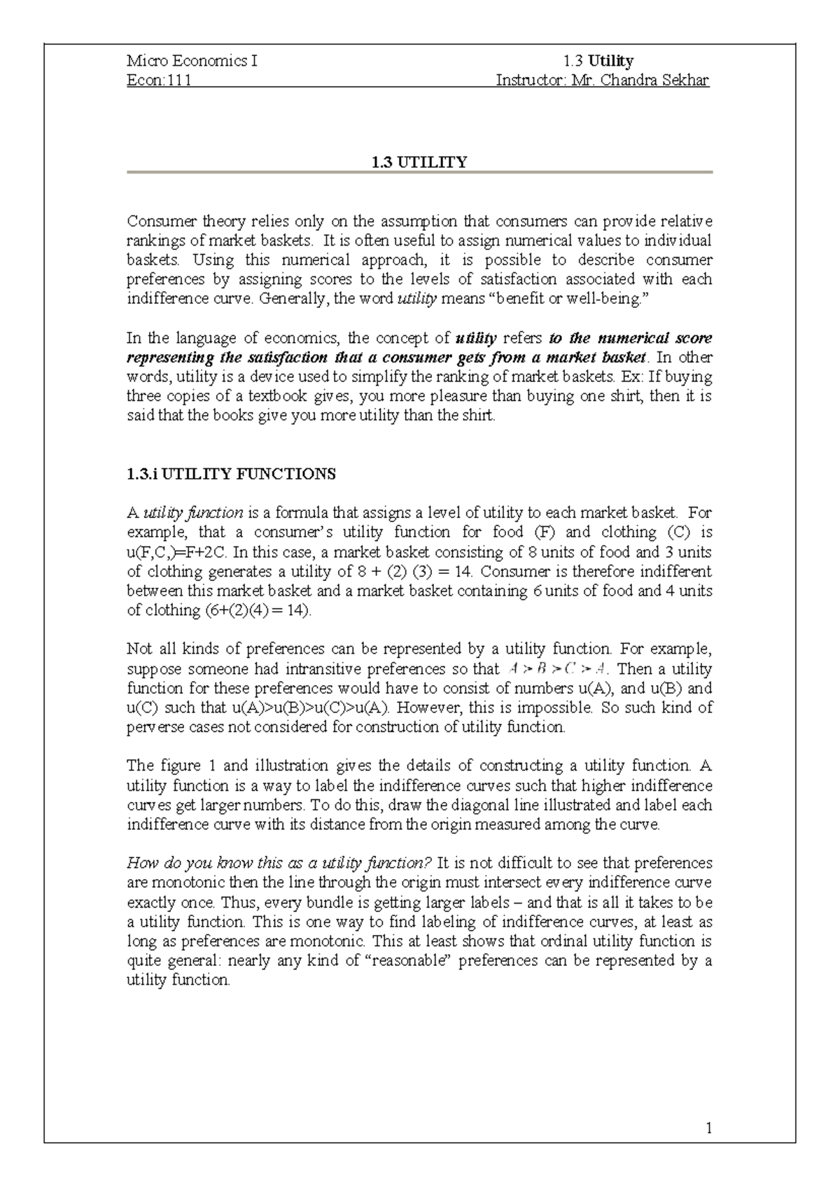 Micro Economics I: 1.3 Theory of Consumer Behavior and Utility - Studocu