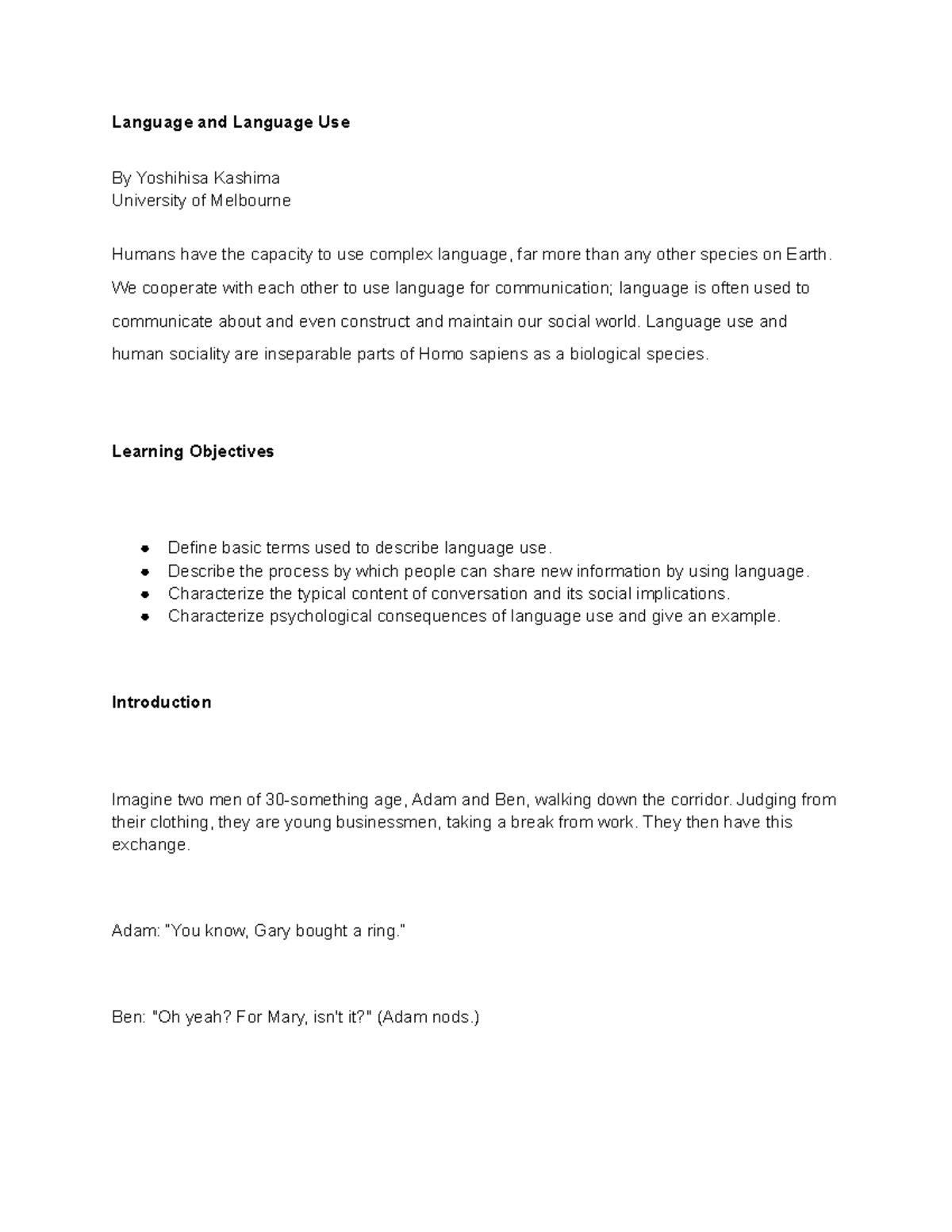 Psych 101 Week 6 readings: Language use and its psychological ...