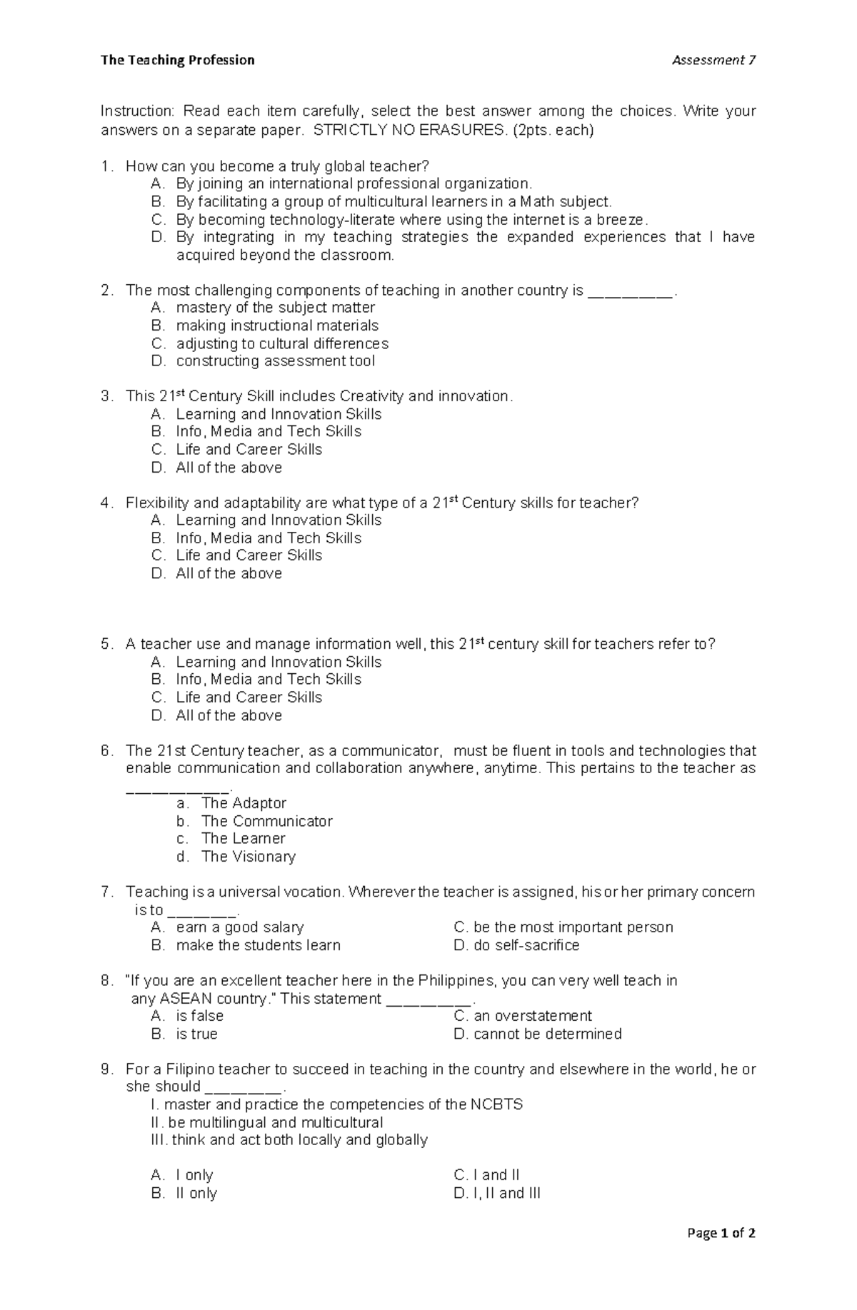 TTP Assessment 7: Understanding 21st Century Teaching Skills - Studocu