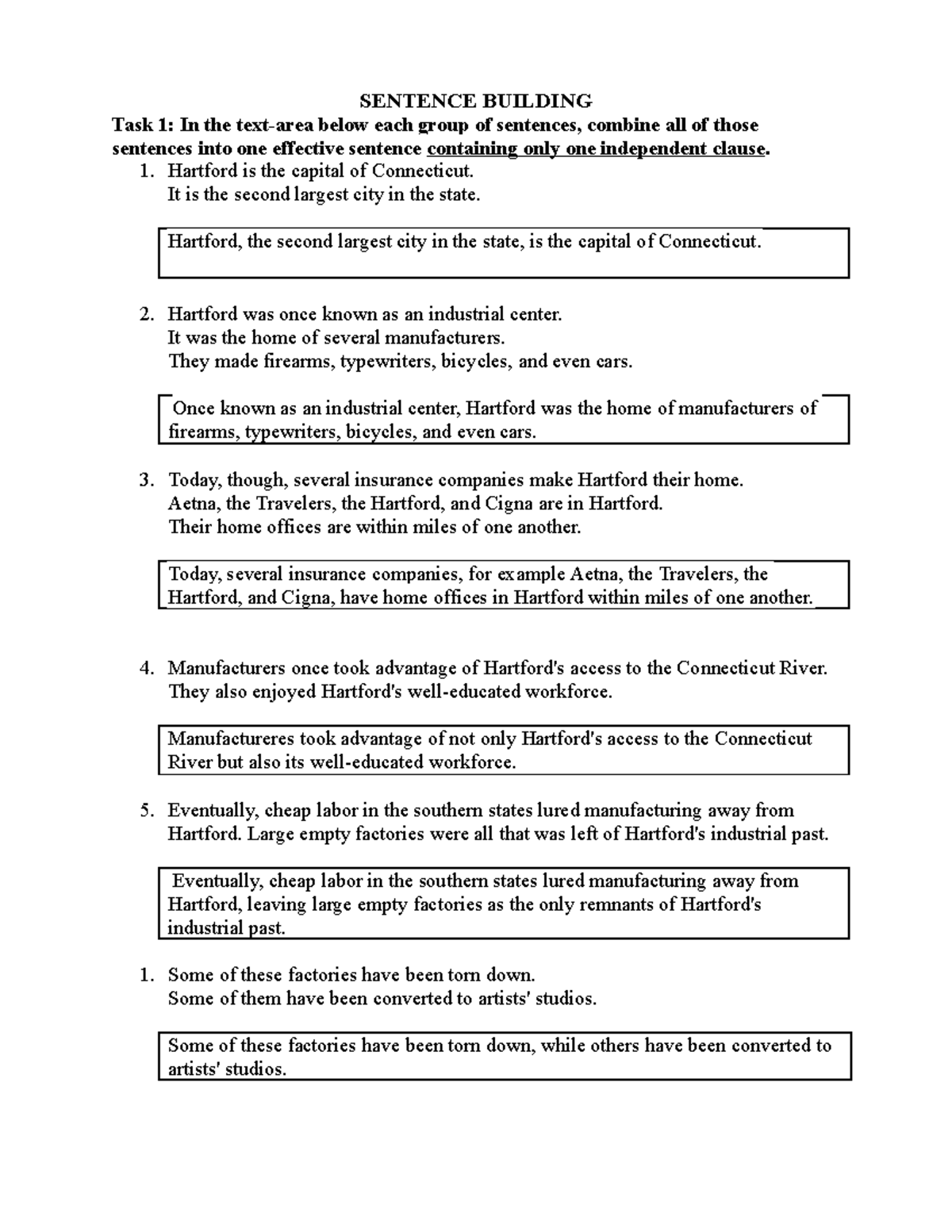 Sentence Building Practice: Combining Sentences Effectively - Studocu