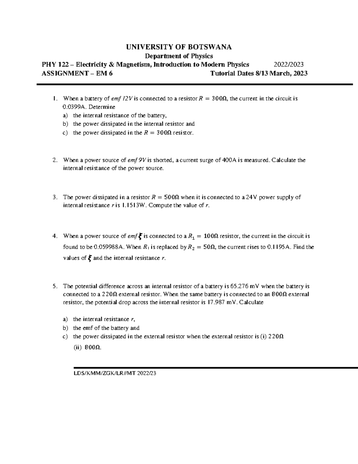 PHY 122 EM 6 Assignment Explained Notes - March 2023 - Studocu