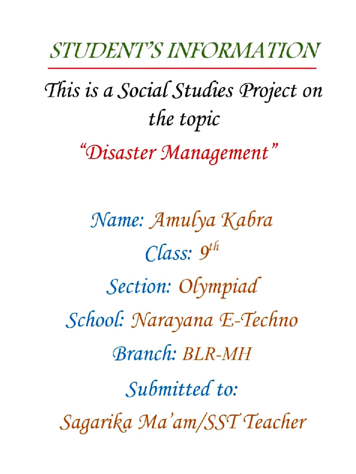 Social Studies Project: Disaster Management Class 9 - Amulya Kabra ...