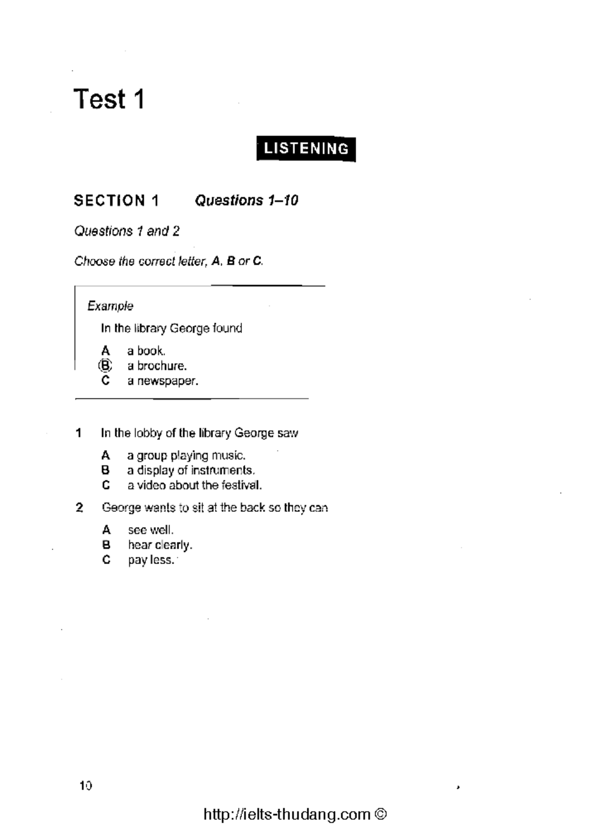 Cam 8 Listening Test 1 & 2 Questions and Answers - Studocu