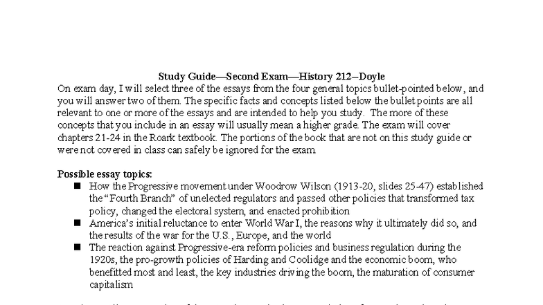 Study Guide for Second Exam - History 212: Key Topics & Concepts - Studocu
