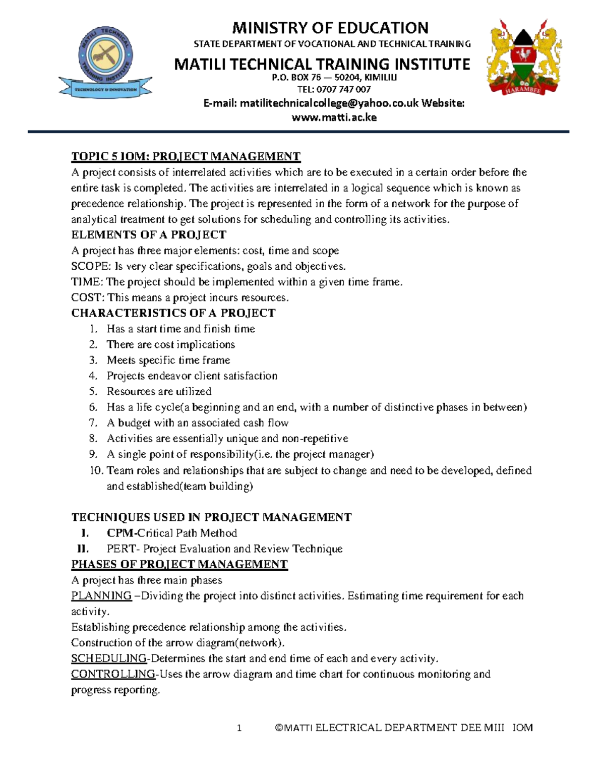 Topic 5 IOM: Project Management, CP & PERT Overview - Studocu