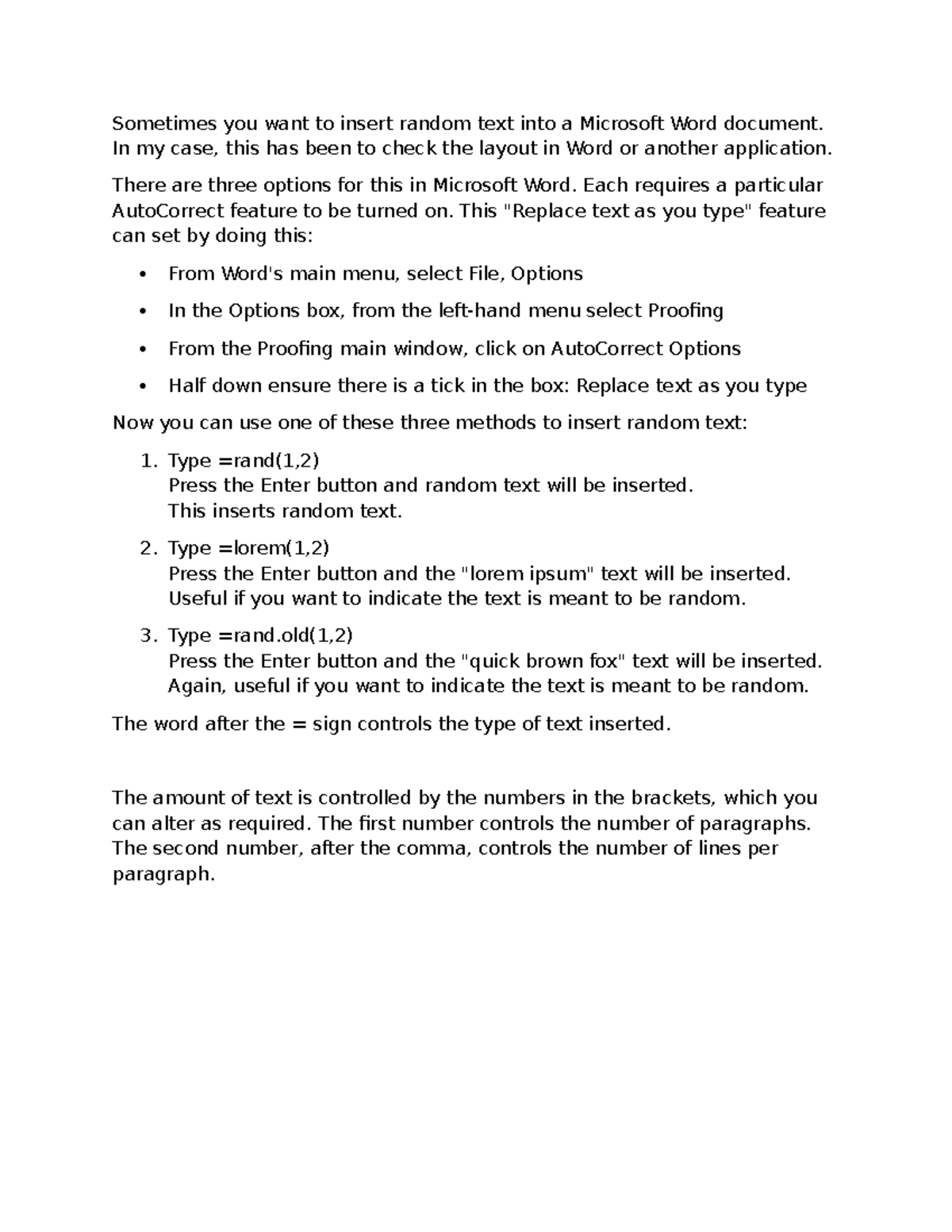 Microsoft Word Tips: Inserting Random Text for Layout Testing - Studocu