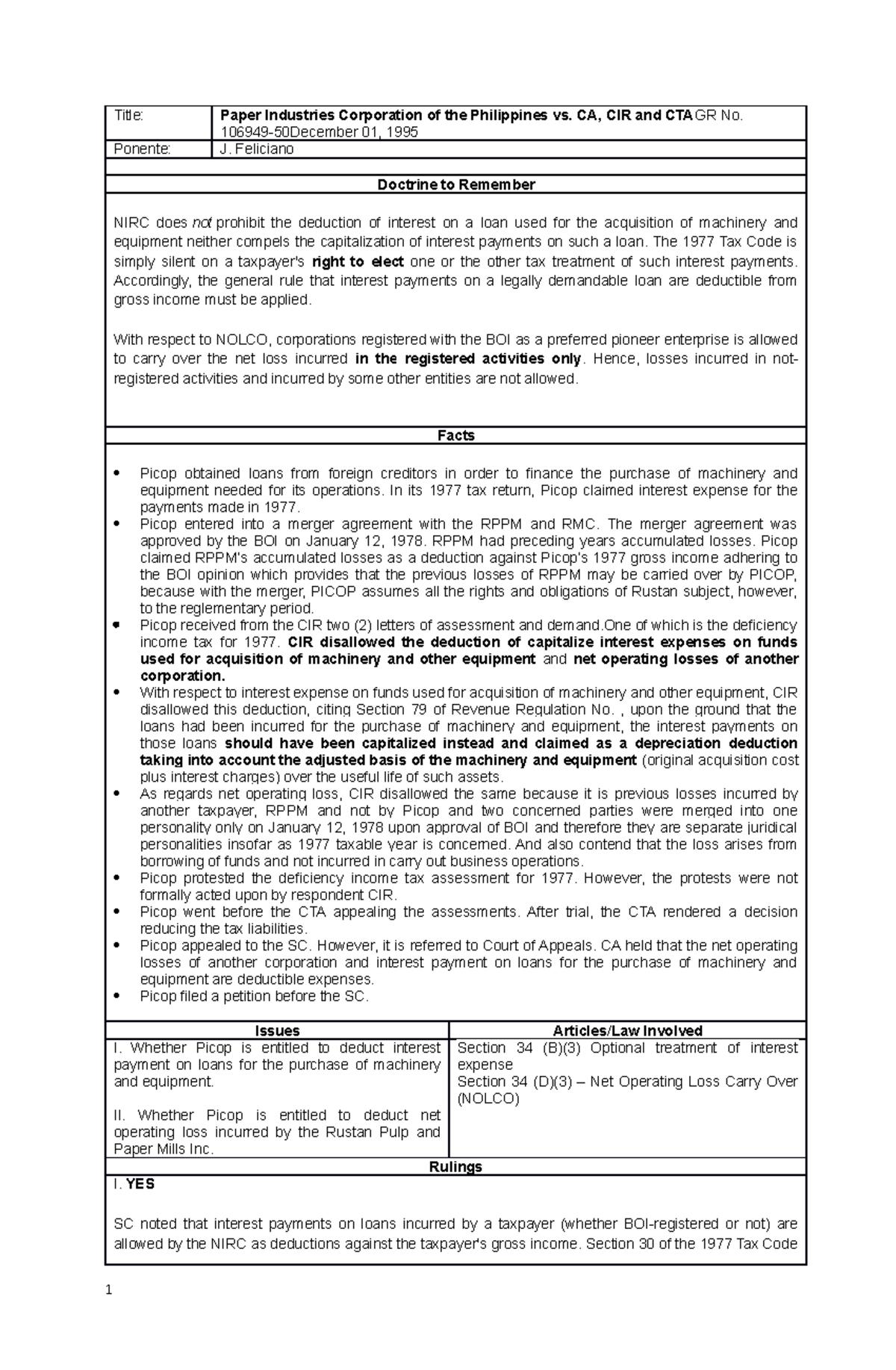 **Case Study: Paper Industries Corp of the Philippines vs. CA (GR ...