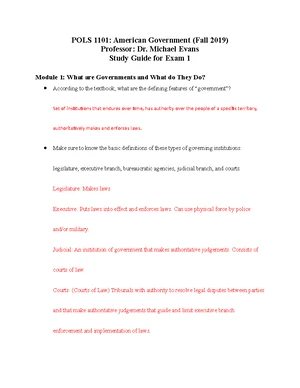 Exam 1 Study Guide for POLS 1101: American Government Overview - Studocu
