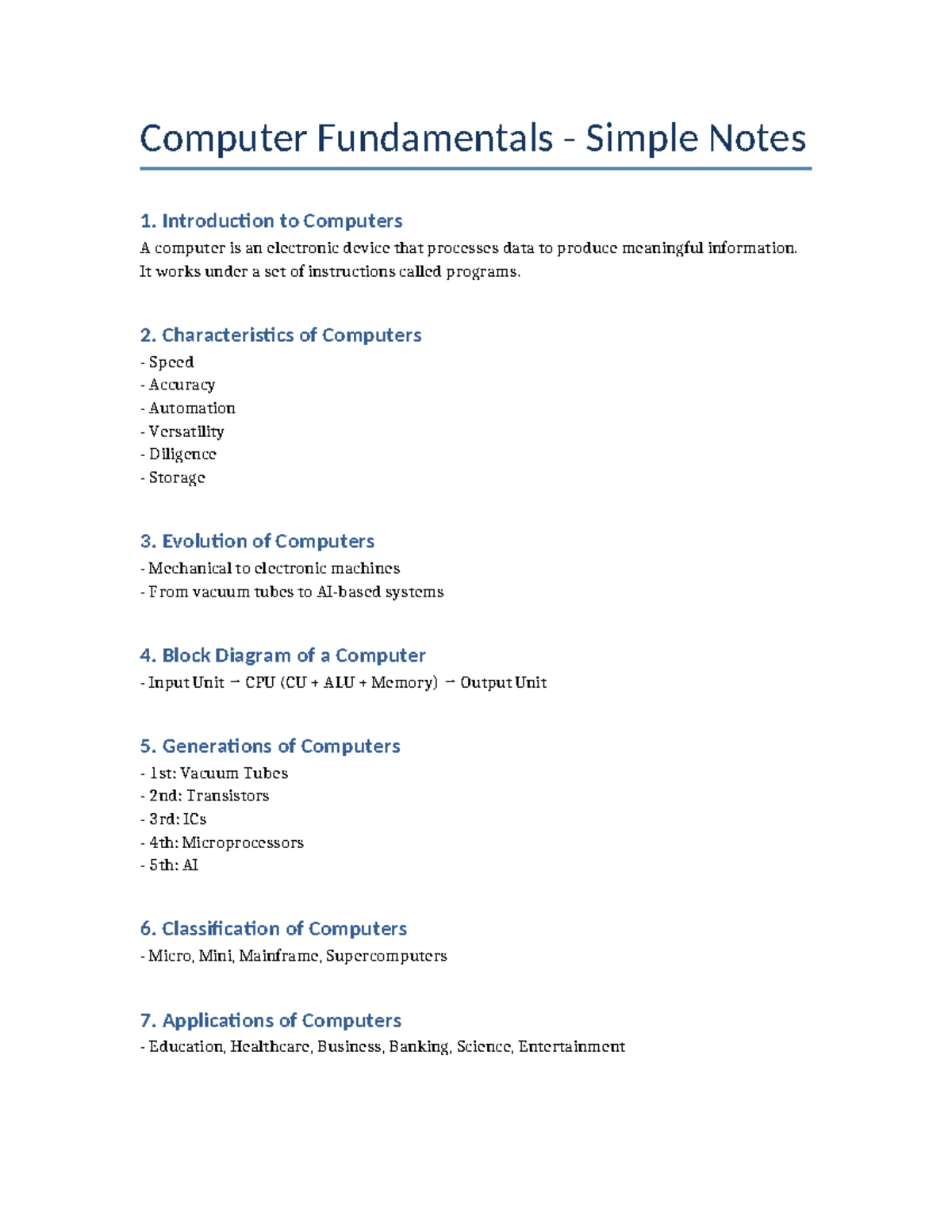 Computer Fundamentals: Key Concepts and Characteristics - Studocu