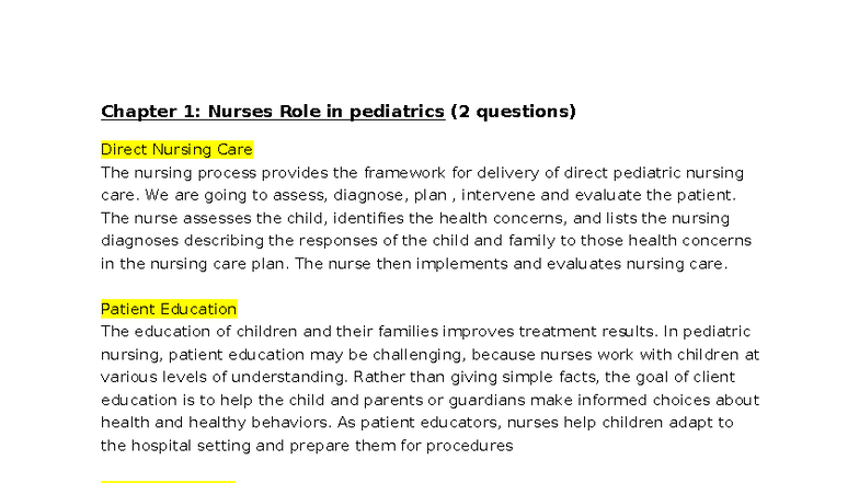 Peds 101: Final Study Guide on Pediatric Nursing Care and Development ...