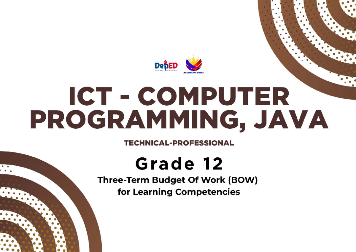 [G12] ICT - Computer Programming, Java Budget of Work for Learning ...