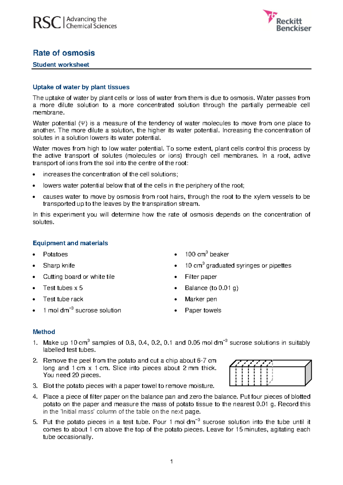 RSC Rate of Osmosis Experiment Worksheet for Students - Studocu