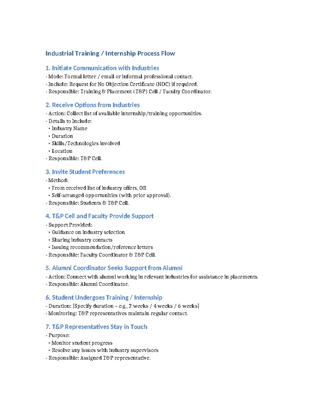 Industrial Training Internship Process Flow Guide - Studocu