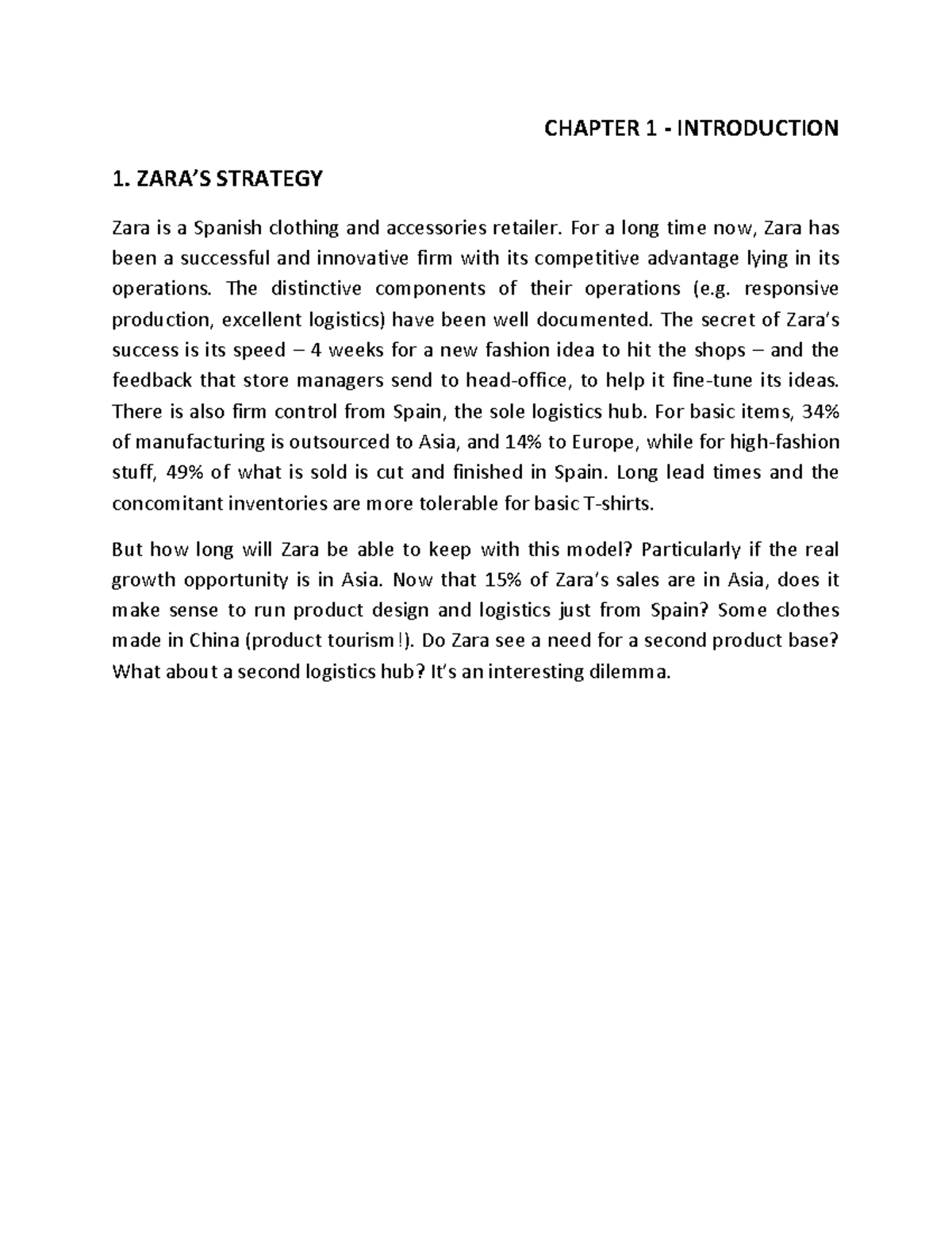 1. Zara strategy - Quản trị Chuỗi Cung ứng - CHAPTER 1 - INTRODUCTION 1 ...