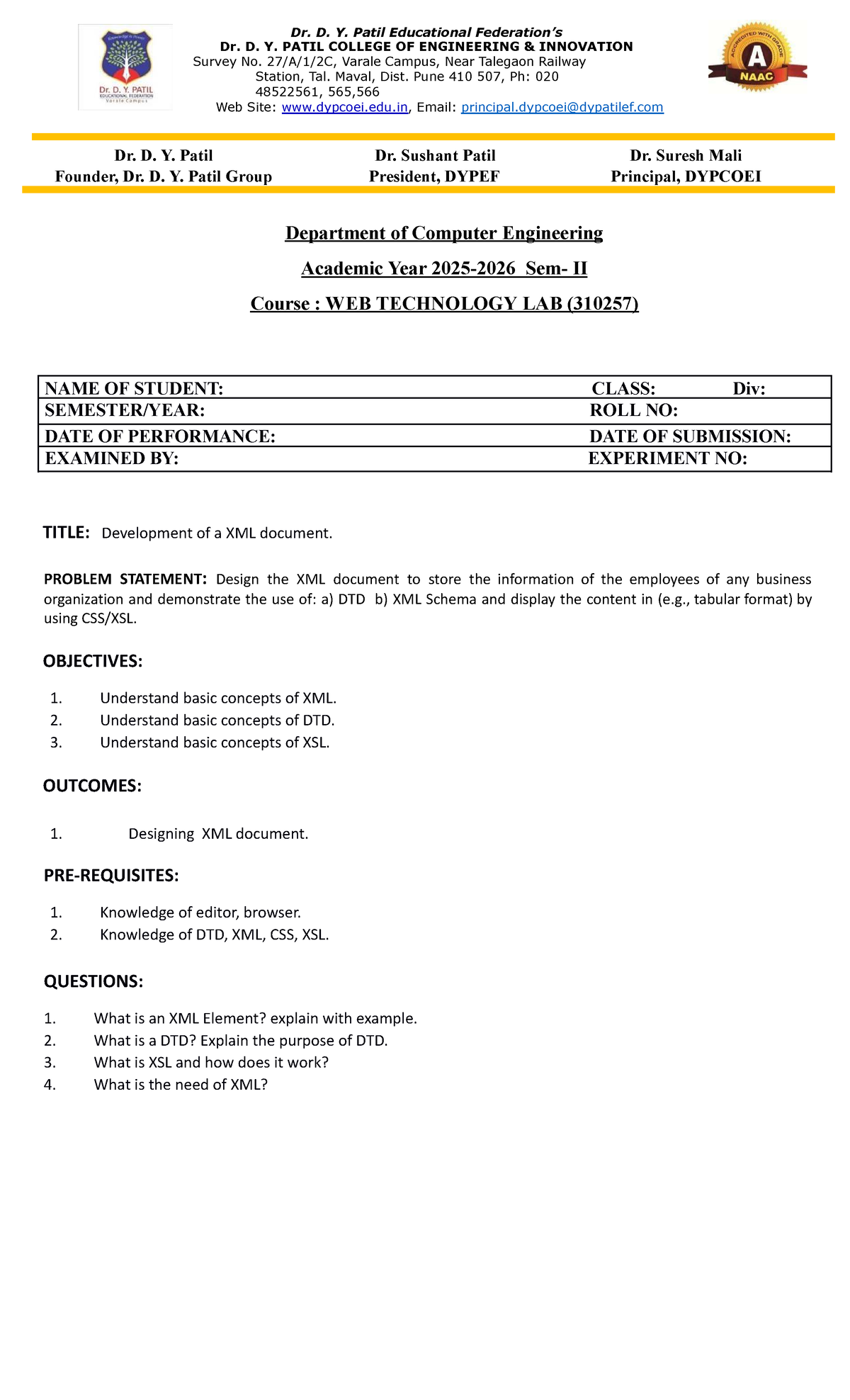 WEB TECHNOLOGY LAB (310257) - XML Document Development Guide - Studocu
