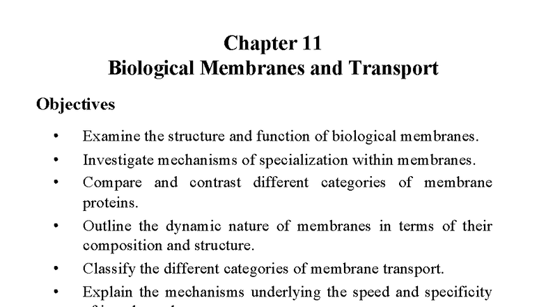 BMSC 9: Chapter 11 - Biological Membranes & Transport Notes - Studocu