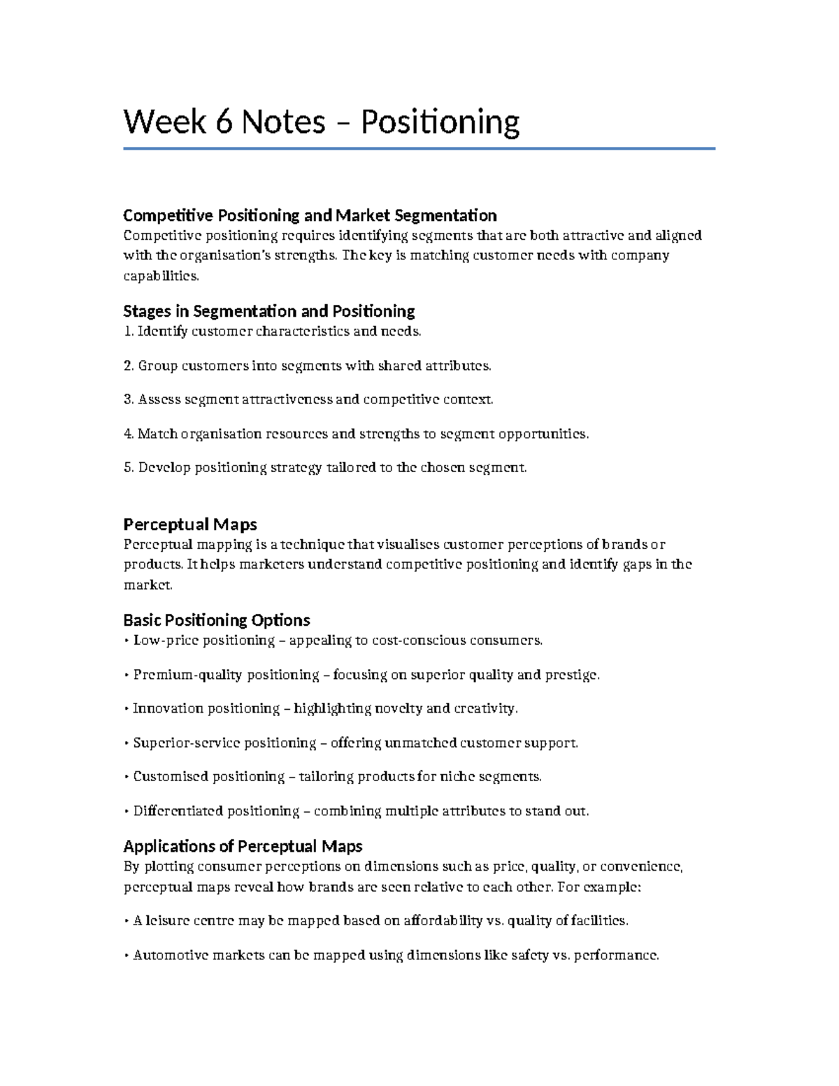 Week 6 Notes: Competitive Positioning & Market Segmentation Insights ...