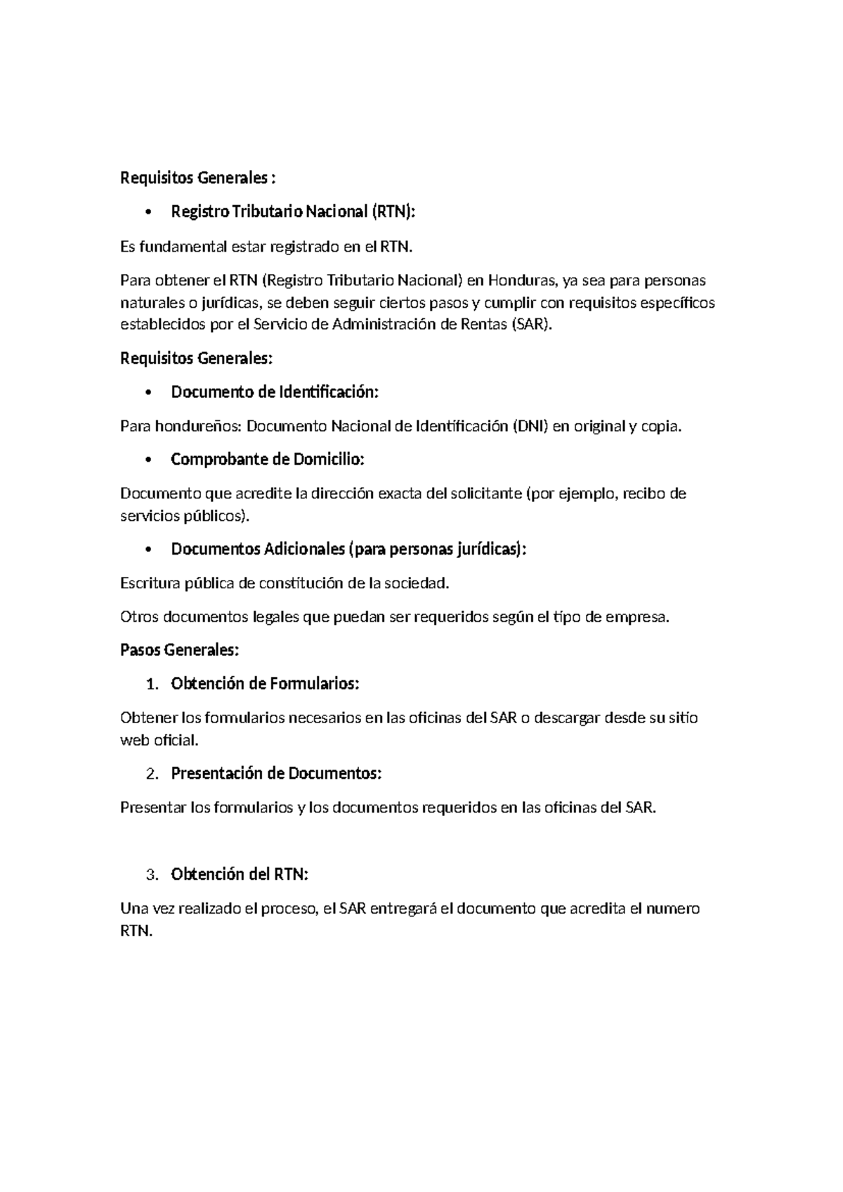 Guía para Obtener RTN y CAI en Honduras: Pasos y Requisitos - Studocu