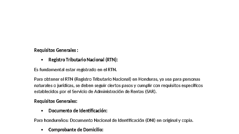 Guía para Obtener RTN y CAI en Honduras: Pasos y Requisitos - Studocu