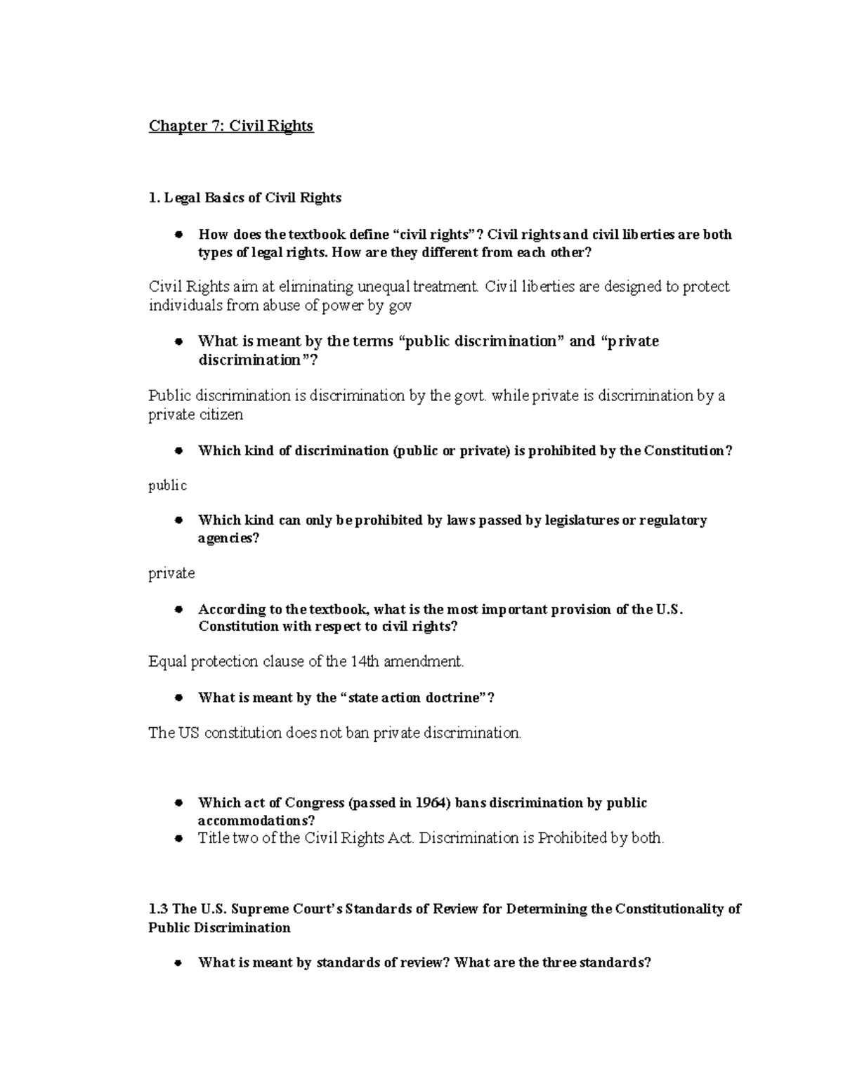 American Government Study Guide - Civil Rights Overview - Studocu