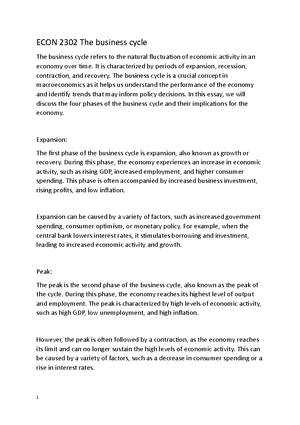 Business Cycles - Study Notes & Assignments - Studocu