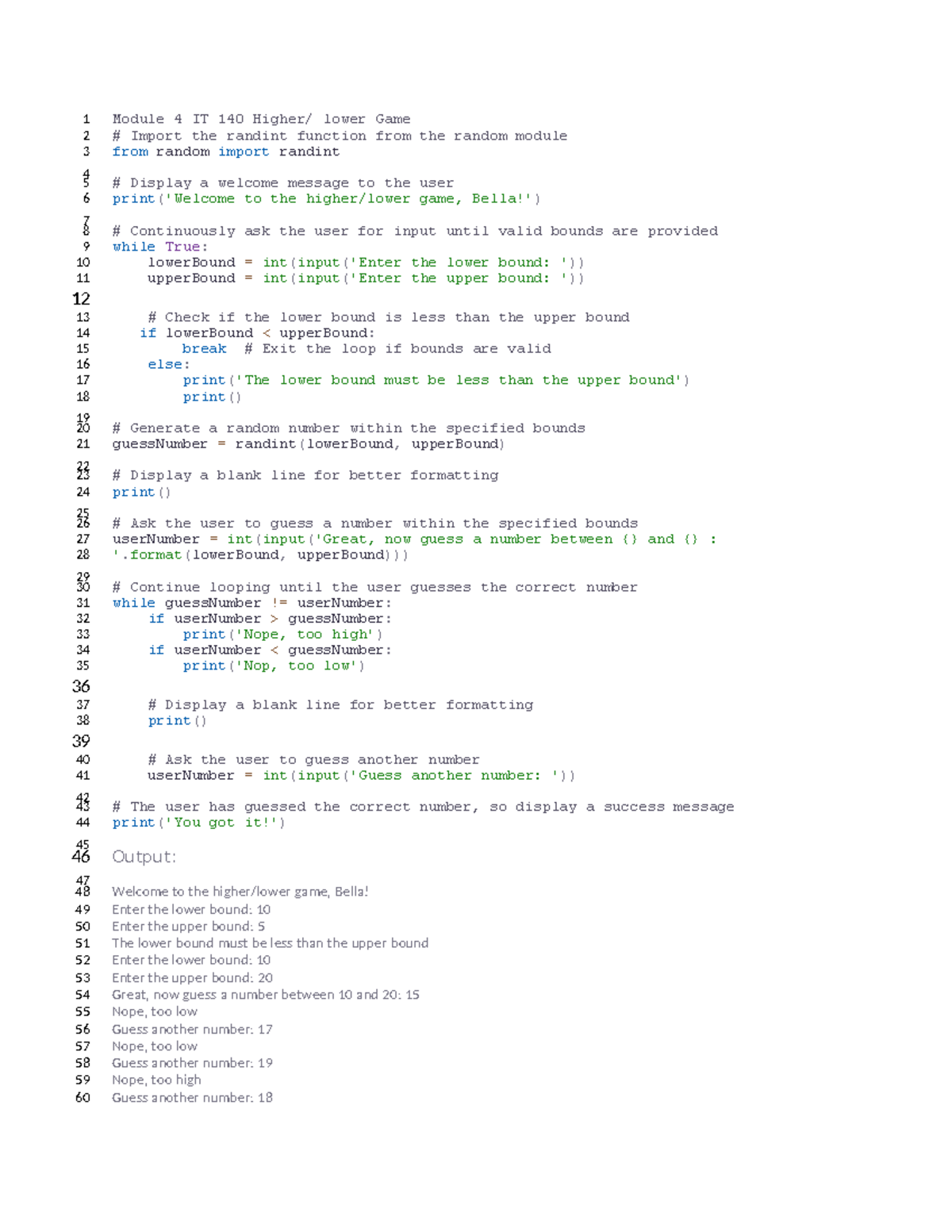 Module 4 IT 140 Higher-Lower Game Code Implementation - Studocu