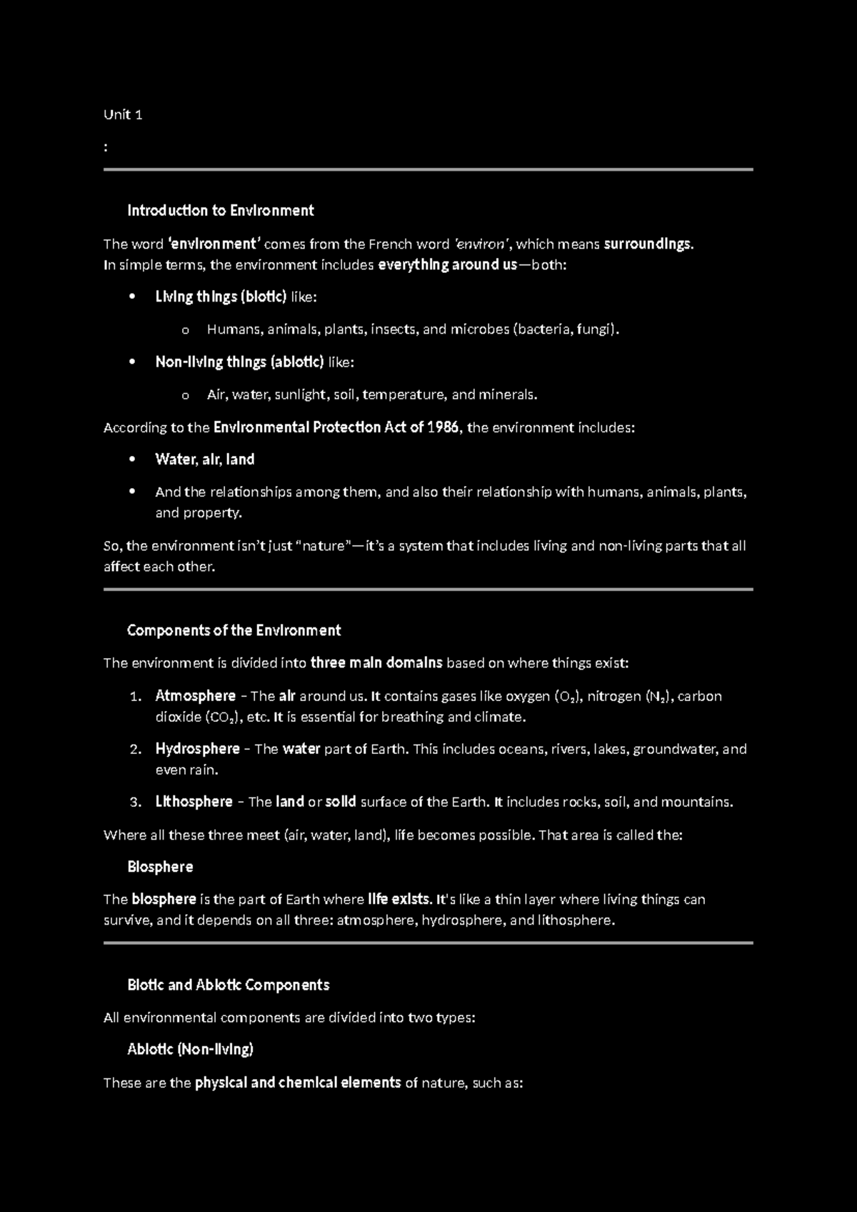 Unit 1: Intro to Environmental Studies - Key Concepts & Components ...