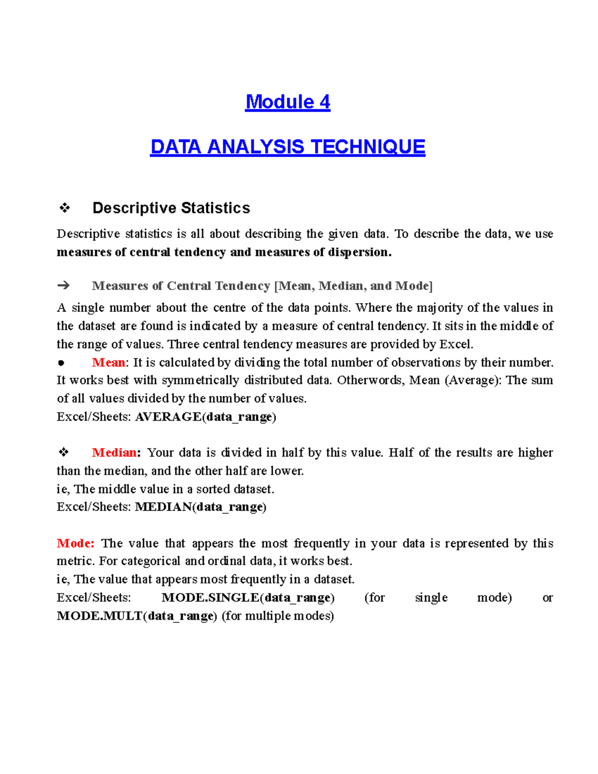 Module 4 SEC - Data Analysis Techniques: Descriptive Stats ...