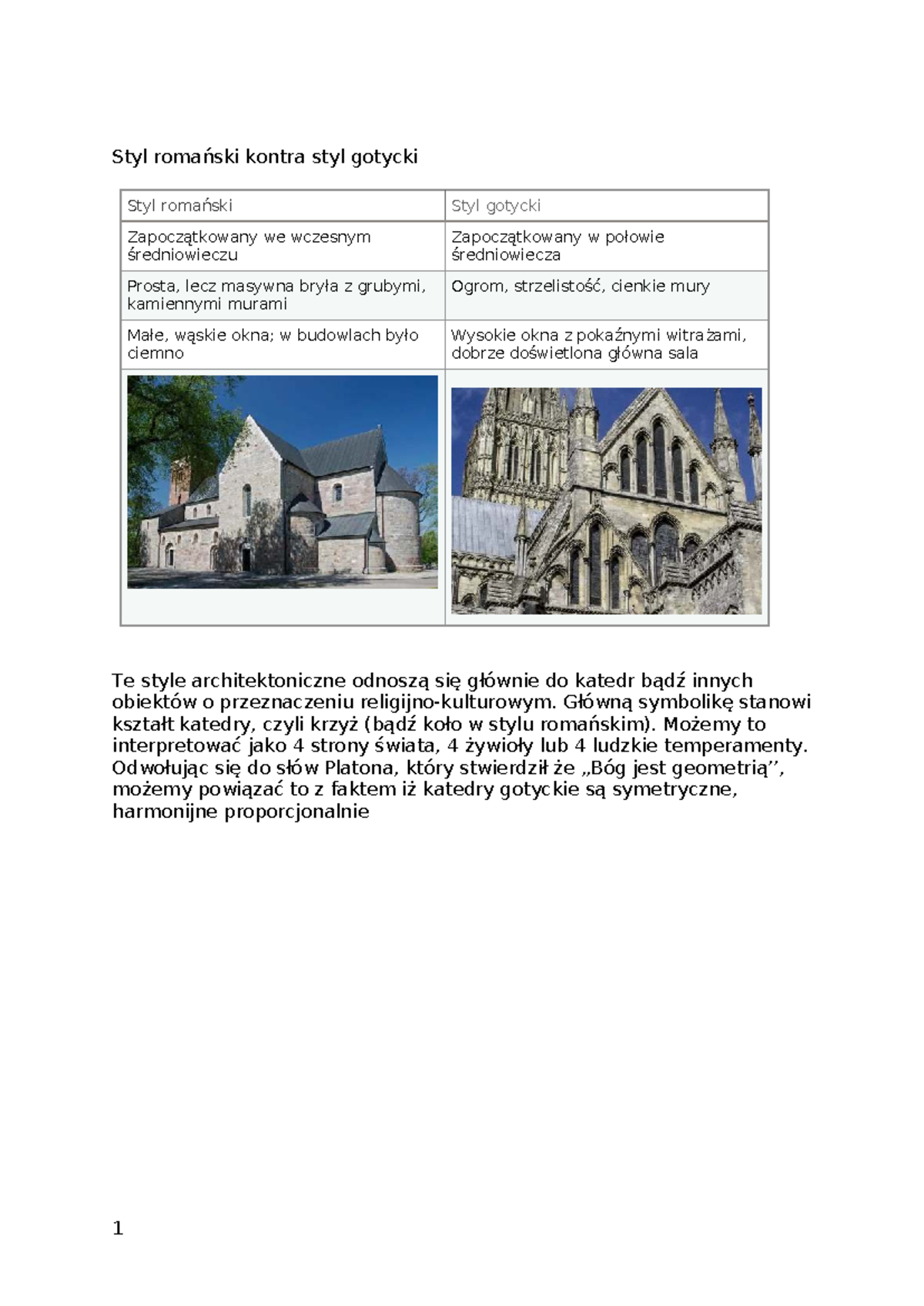 Historia Sprawdzian 4 Klasa Styl Romański I Gotycki