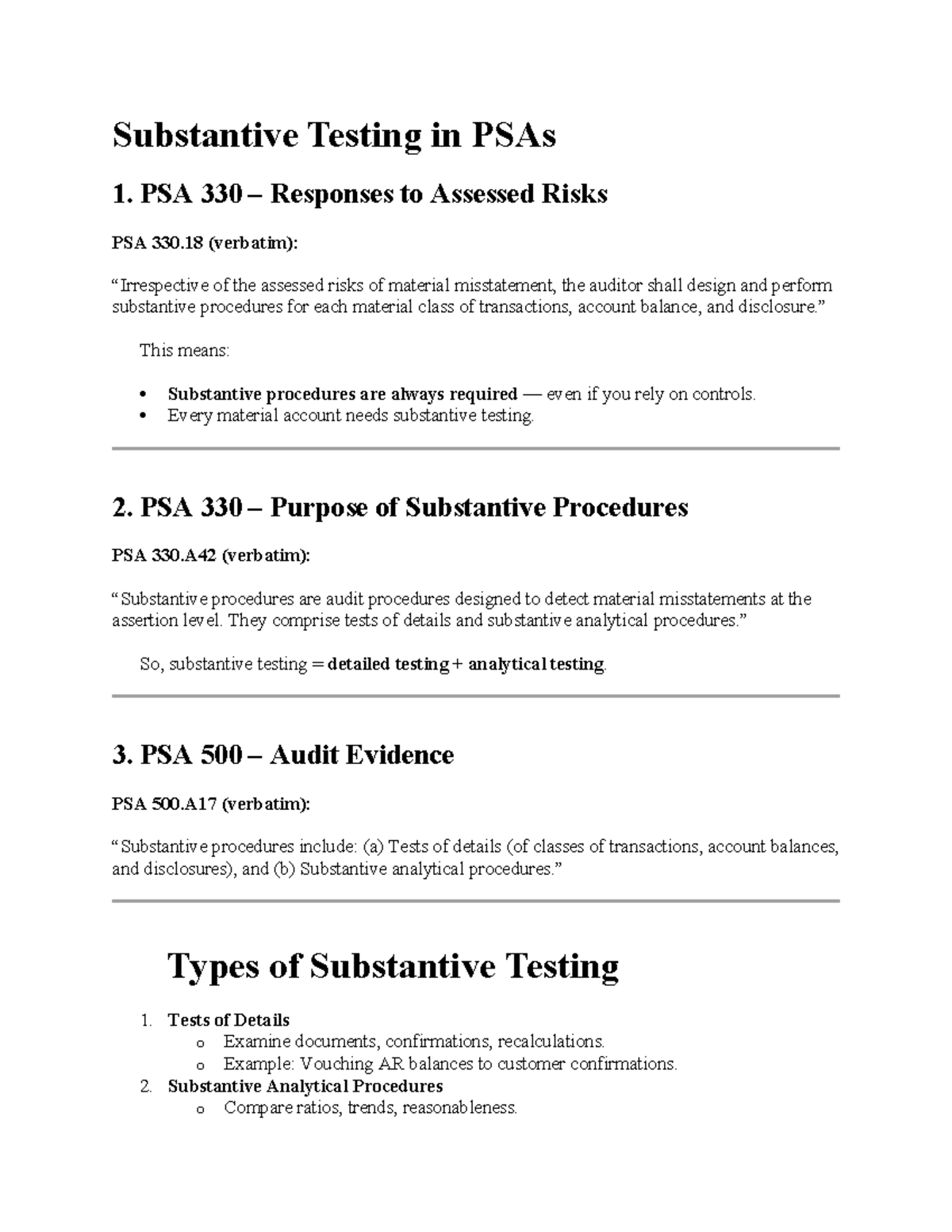 Substantive Testing in PSAs: Key Procedures and Examples - Studocu
