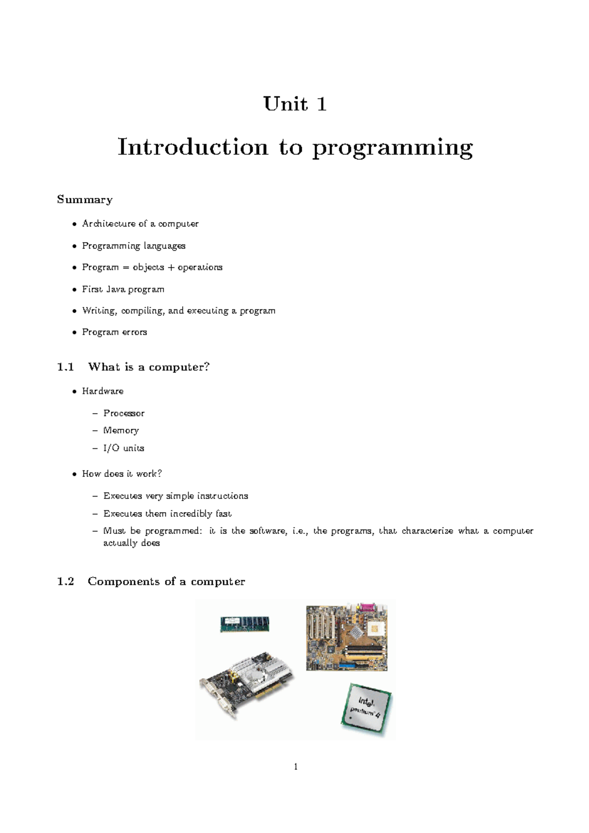 Uni01 - Introduction to Programming: Key Concepts & Java Basics - Studocu