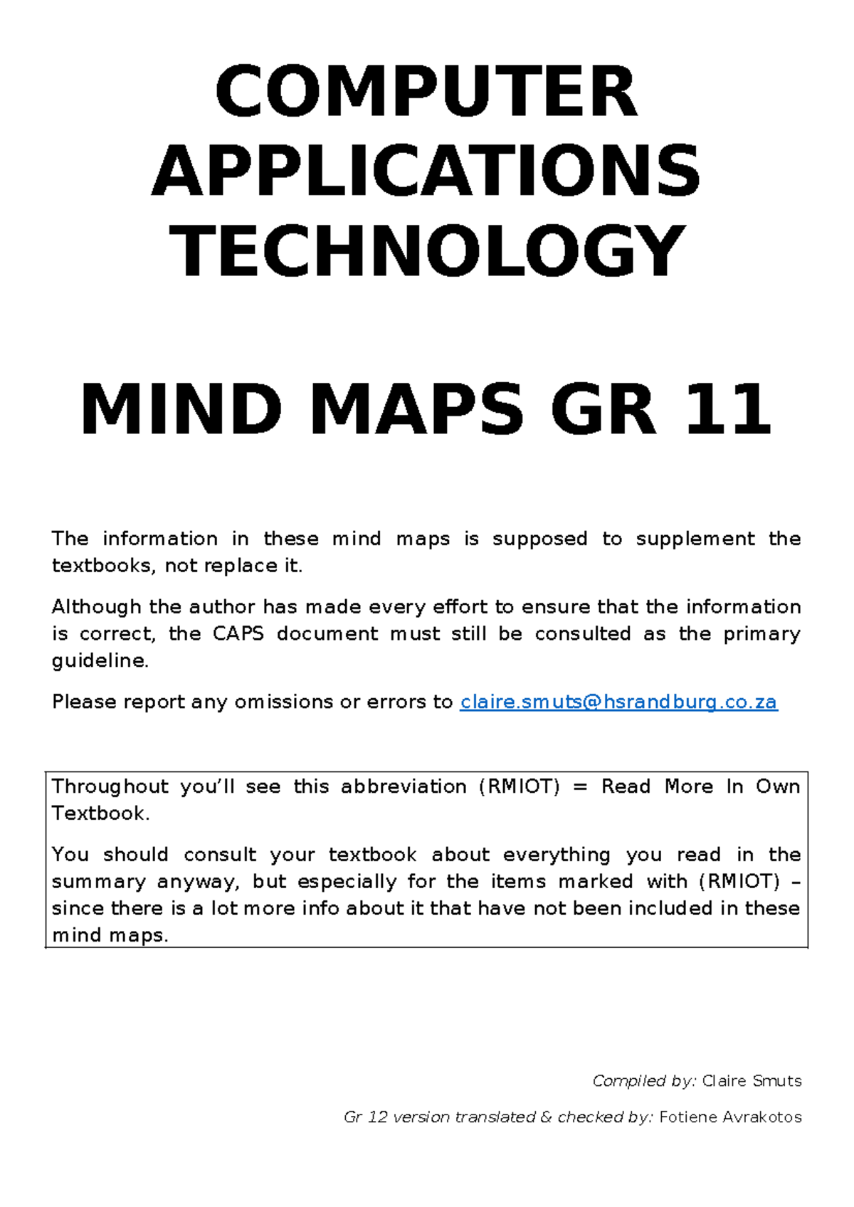 COMPUTER APPLICATIONS TECHNOLOGY MIND MAPS GR 11: Theory Summary - Studocu