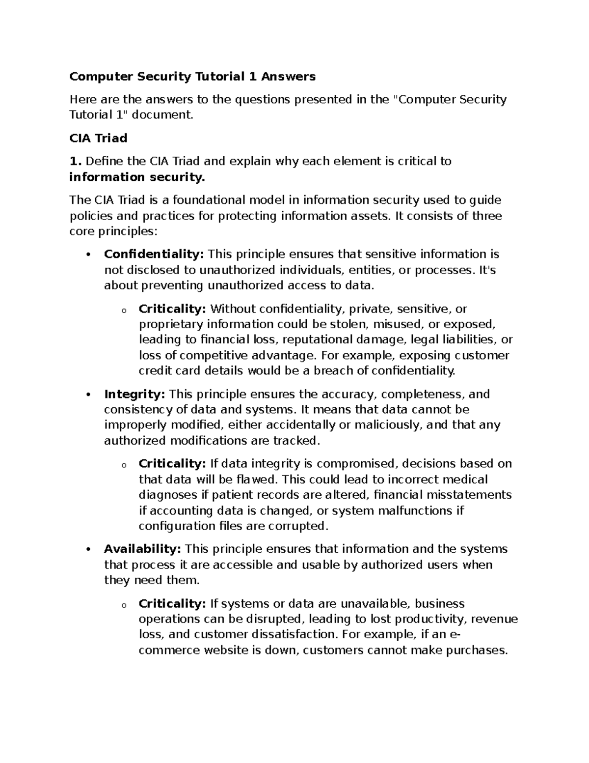 Computer Security CS101 Tutorial 1 Answers and Explanations - Studocu