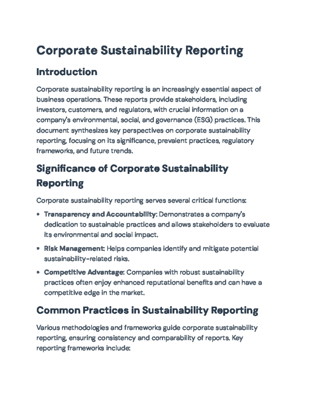 Corporate Sustainability Reporting: Practices, Regulations & Trends ...