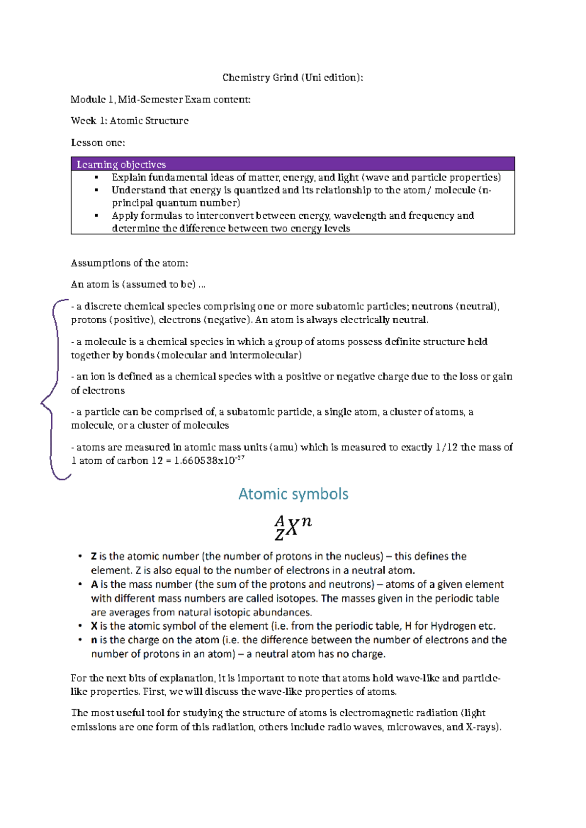 Chemistry 101: Mid-Sem Exam Notes on Atomic Structure and Bonding - Studocu