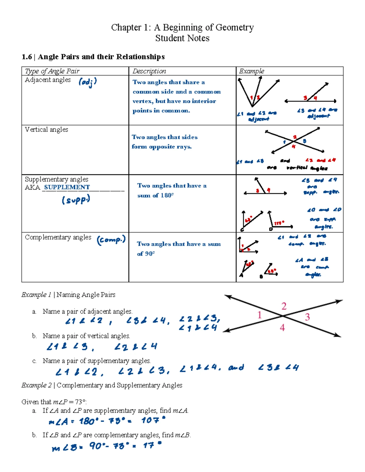 Chapter 3: Parallel and Perpendicular Lines - Student Notes (Geometry ...